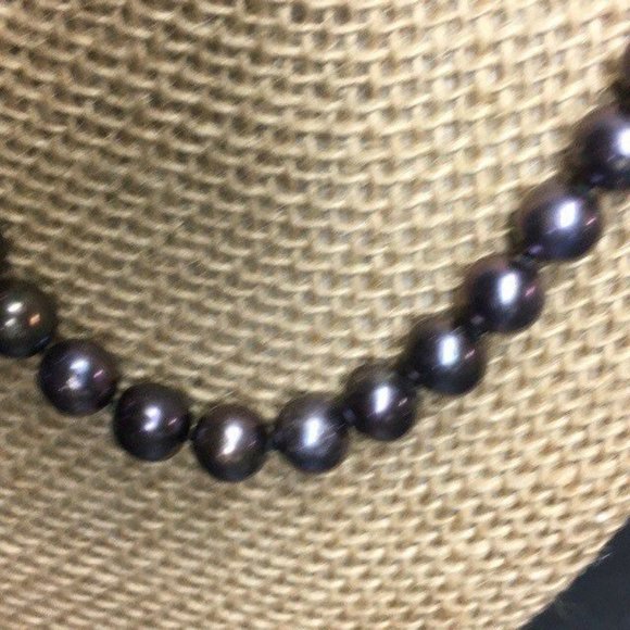 Iridescent Pearl Necklace Dark Blue Green Purple Silver Round Classic Retro - Picture 3 of 8